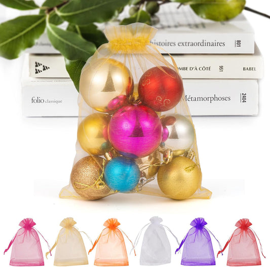 ANZNKU 50 Pack Organza Bags 6x9 Inch Mesh Gift Bags Small Packaging Bag Mesh Bag Drawstring for Candy Wedding Party favor(Gold)