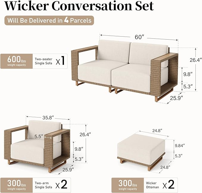SUNSHINE VALLEY Patio Furniture Set, Outdoor Sectional Wicker Sofa - Image 6