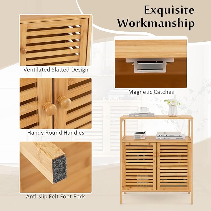 Giantex Storage Cabinet, Bamboo Bathroom Floor Cabinet - Image 4