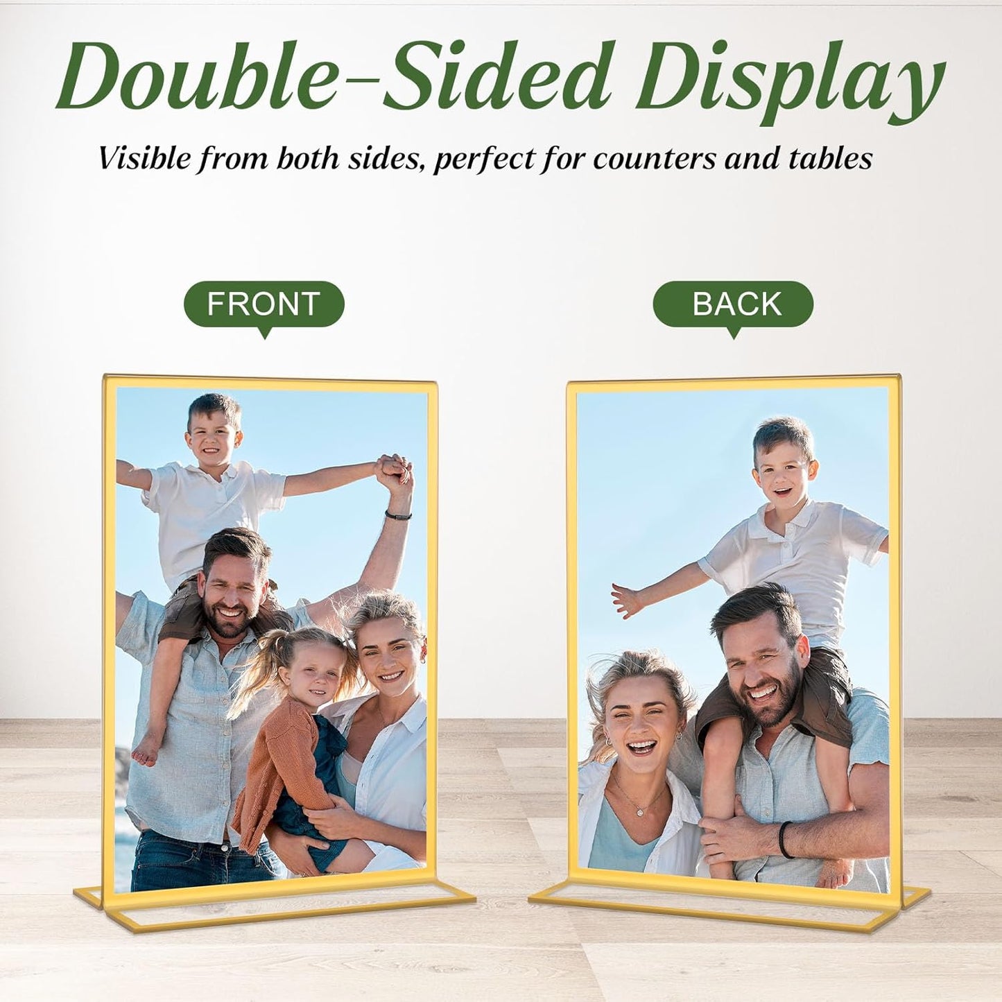 8 Pack Gold Acrylic Sign Holders 8.5x11 Inch, Double Sided Vertical Stand Clear Frames, Table Menu Display Holders for Wedding Table Numbers, Restaurant Signs, Events, Office and Store Posters