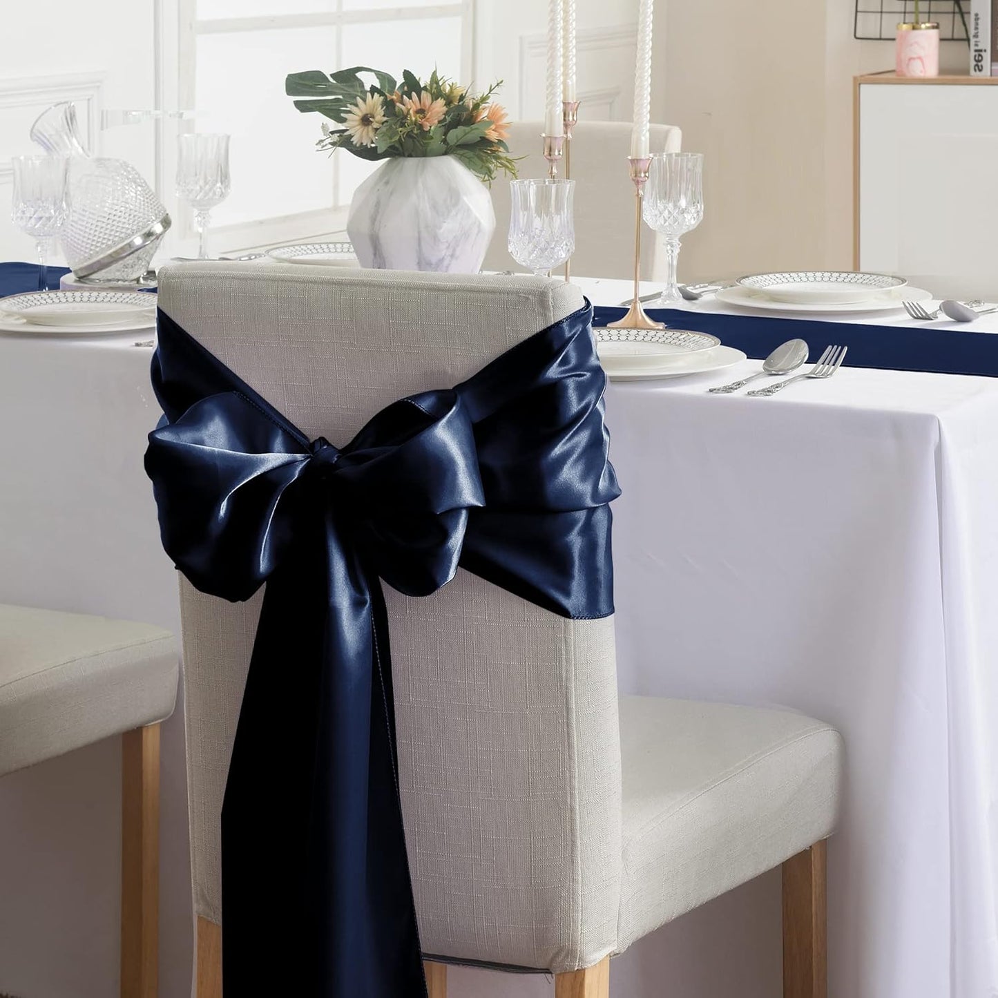 6Pack Table Runner 12 x 108 Inches Satin Silk Table Runner for Wedding, Birthday Party, Banquets, Graduations Decoration, fit Rectange and Round Table-Navy