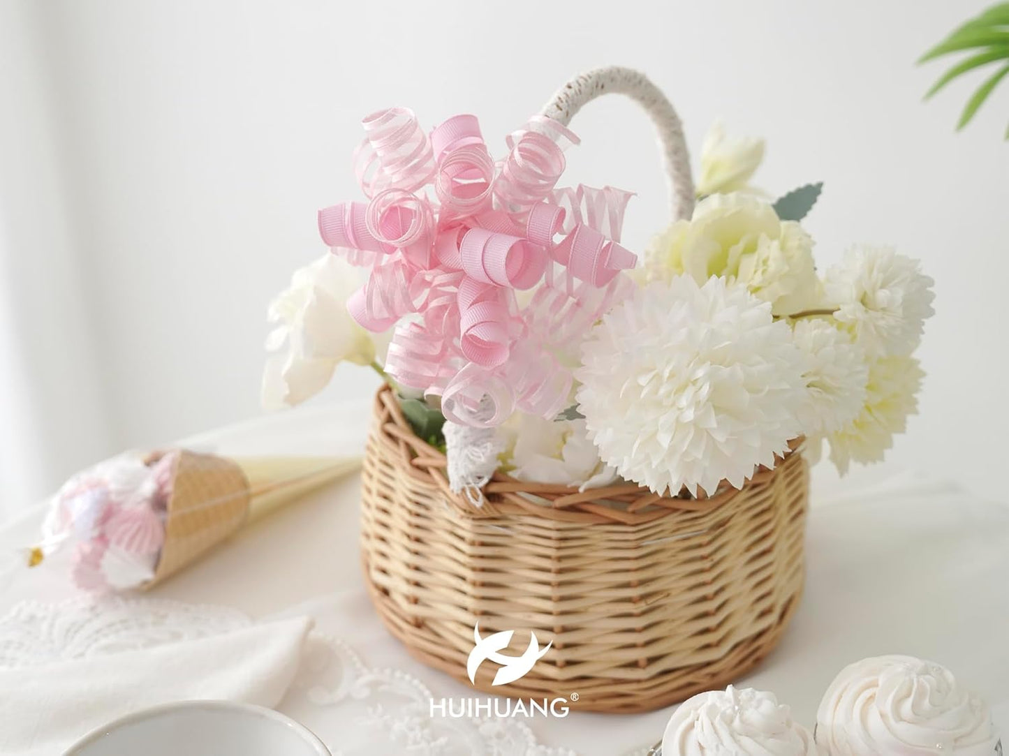 HUIHUANG Pink Gift Bows Self-Adhesive Curly Ribbon Bow 5 inch x 8 Counts Light Pink Bow for Gift Wrapping, Presents, Paper Bag, Baby Shower Favors, Wrapping Accessories, Party Decor