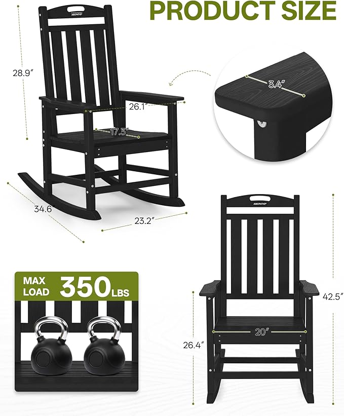 Outdoor Adirondack Rocking Chairs All-Weather HDPE Patio Rocker Chair - Image 3