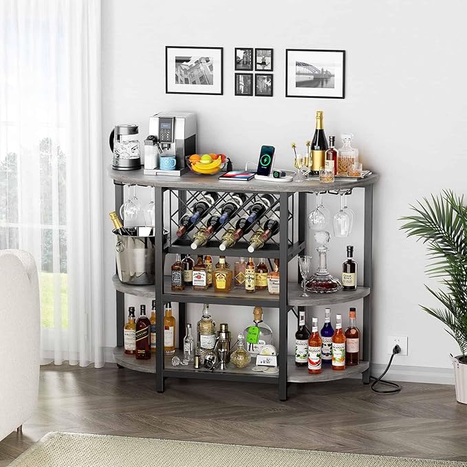 Zarler Bar Cart with Power Outlet Easy to Assemble, LED Home Bar Cabinet - Image 7
