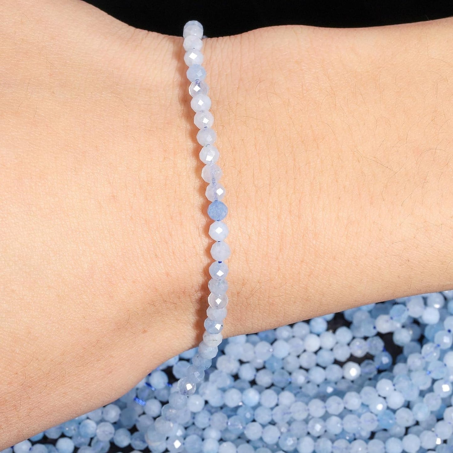 Song Xi 90pcs 4mm Natural Aquamarine Gemstone Beads Faceted Round Loose Stone Beads for Jewelry Making