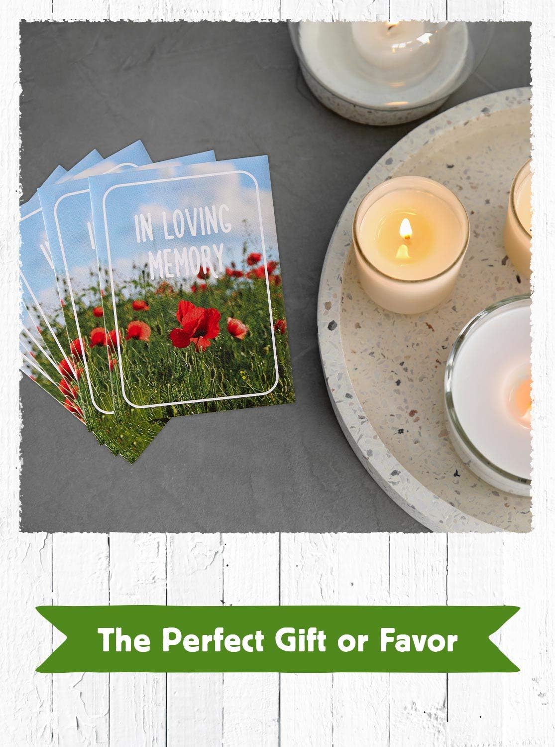 American Meadows Wildflower Seed Packets in Loving Memory Memorial Favors (Pack of 20) - Red Poppy Seed Mix, Favors for Funerals, Wakes, Viewings, Visitations, Memorial Services