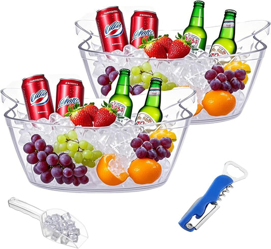 2pcs 5.5L Ice Bucket with 1pc Scoops and 1 Wine beer Bottle Opener,Large Clear Acrylic Ice Bucket for for Wine Champagne Mimosa Cocktail Bar Picnic Fruit Storage Basket (2PCS 5.5L)