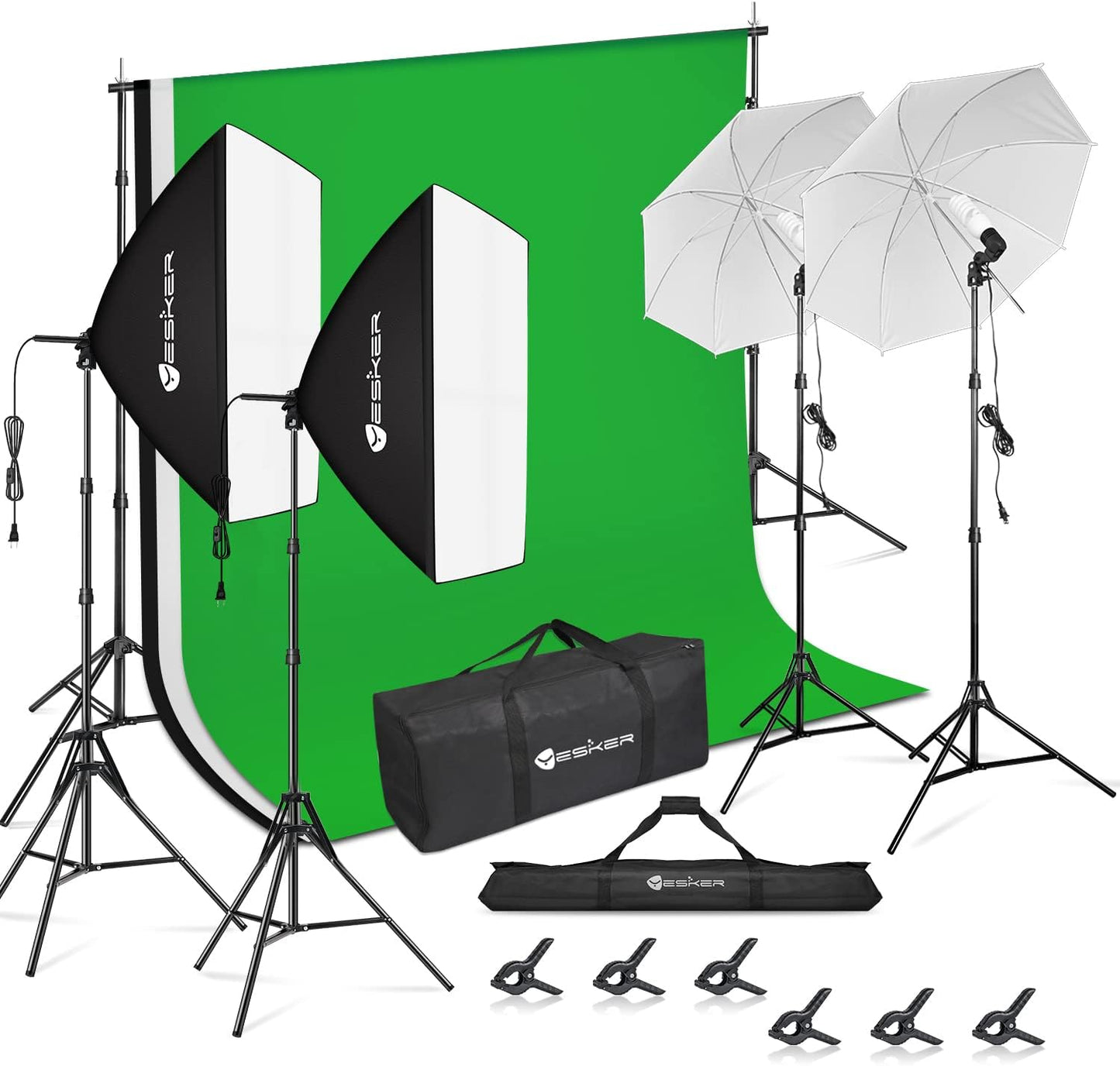 Yesker Photography Lighting Kit 8.5 x 10 ft Background Support System Umbrellas Softbox Continuous Lighting Kit for Photo Shoot Studio Portrait, Product and Video Recording Photography