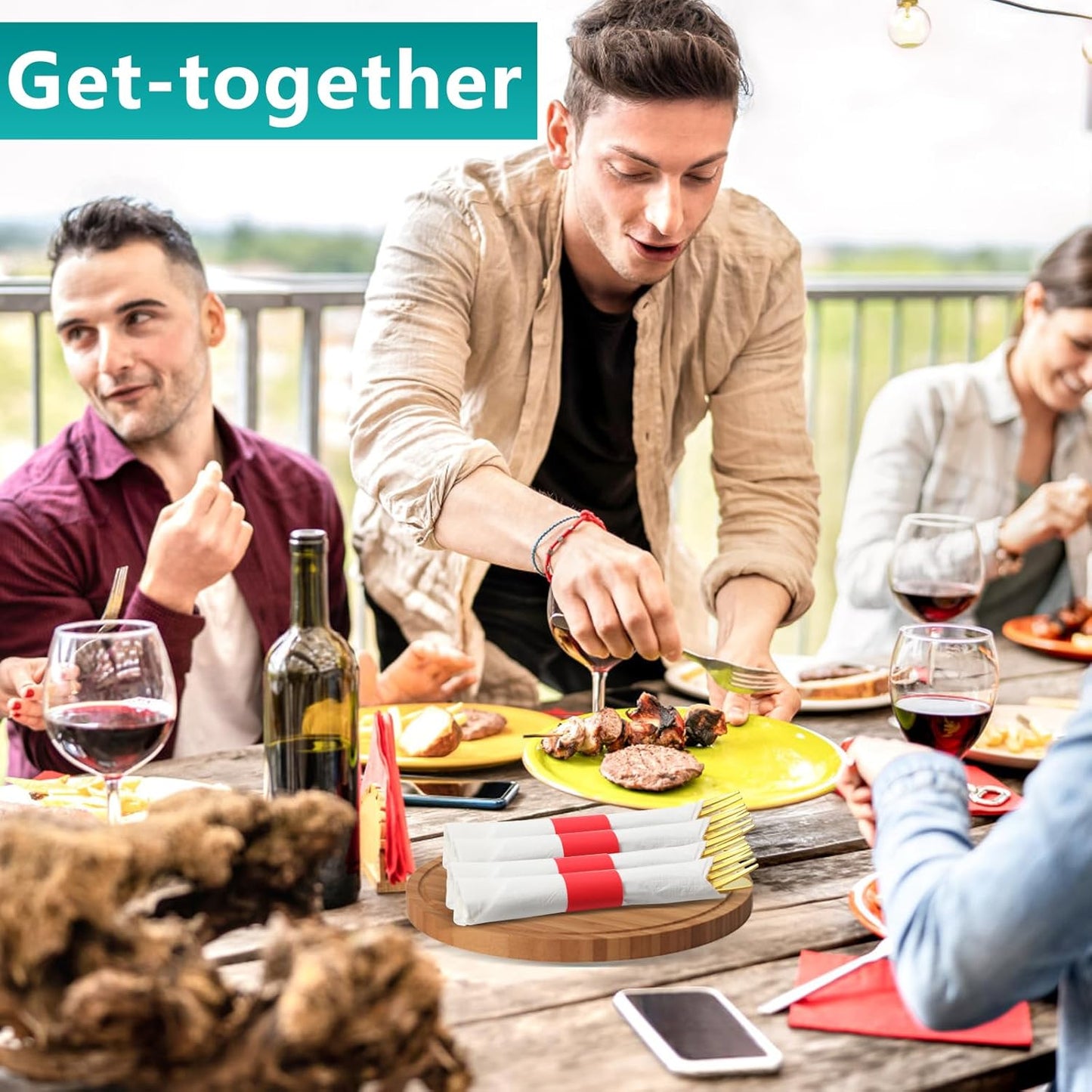 Paper Napkin Bands,Napkin Rings Self Adhesive,Silverware Wraps Bands(Red,2000 pcs)