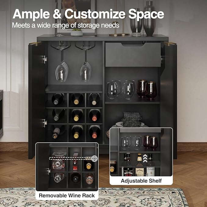 Fluted Coffee Bar Cabinet with Storage, Modern Sideboard Buffet Cabinet with - Image 7