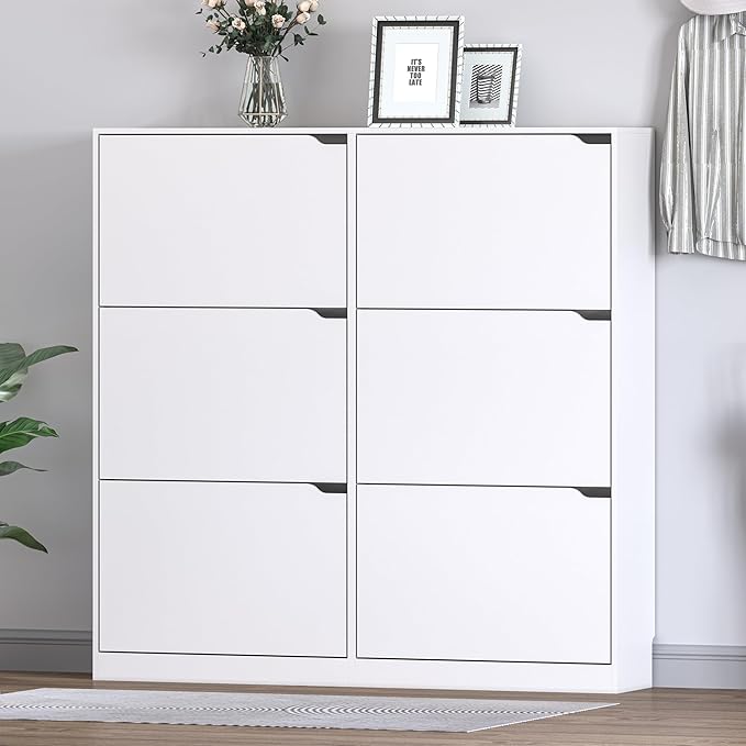 BORNOON Shoe Cabinet with 6 Flip Drawers, Slim Narrow Shoe Storage Cabinet - Image 3
