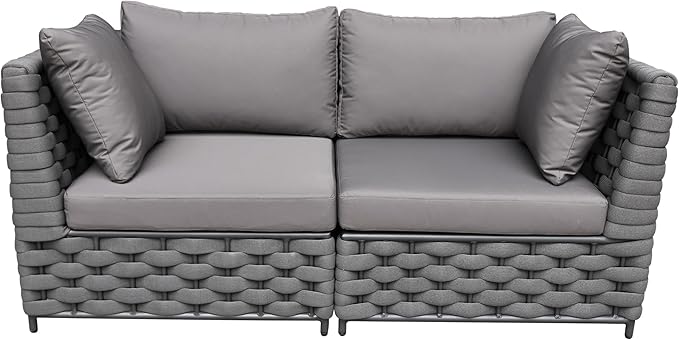 TWT Dark Gray 6-Piece Modular Outdoor Sectional Sofa Set, 5-Seater Woven Rope - Image 7