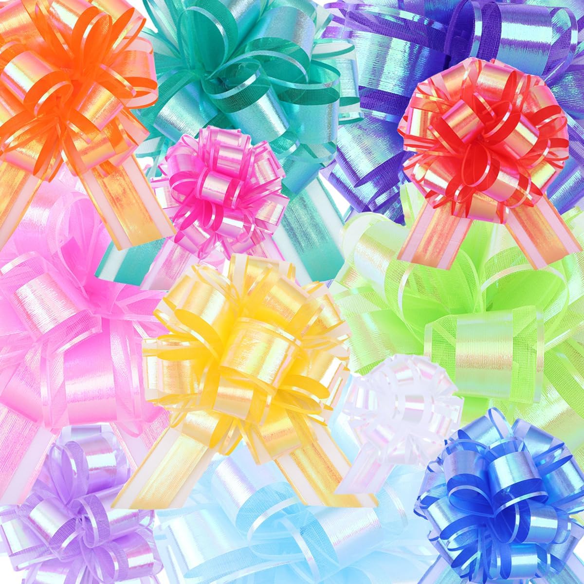 12 Pieces Laser Pull Bows 6 Inch Gift Wrapping Pull Bows with Ribbon for Christmas Presents Wedding Gift Wrapping Baskets