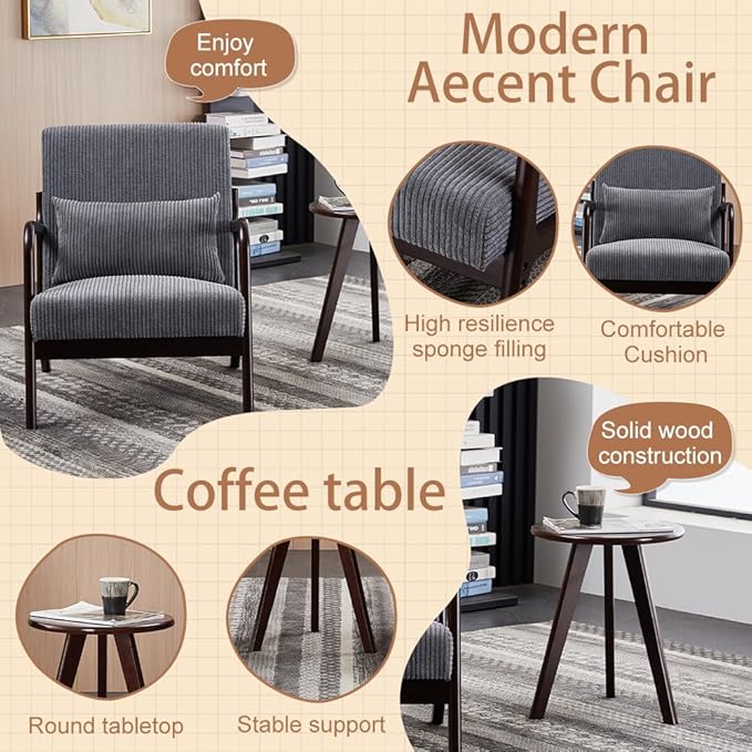 Mid-Century Modern Accent Chair and Coffee Table Set, Vintage Leisure Chair - Image 5
