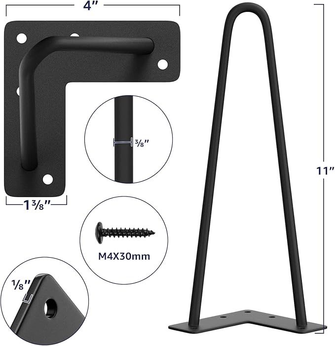 SMARTSTANDARD 11 Inch Heavy Duty Hairpin Furniture Legs, Metal Home DIY Projects - Image 2