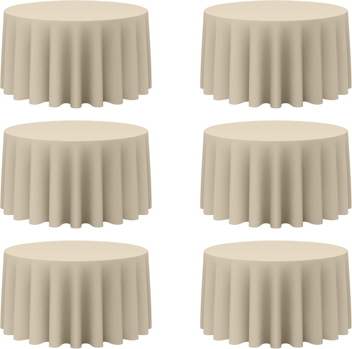 BRILLMAX 6 Pack Beige Round Tablecloths 120 Inch - Circle Bulk Linen Polyester Fabric Washable Table Cloth Cover for Wedding Reception Banquet Birthday Party Buffet Restaurant