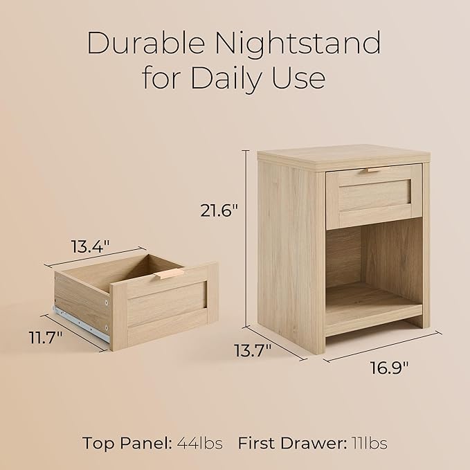 OAKHAM HOME Nightstand Set of 2 Farmhouse Bedside Tables - Image 2