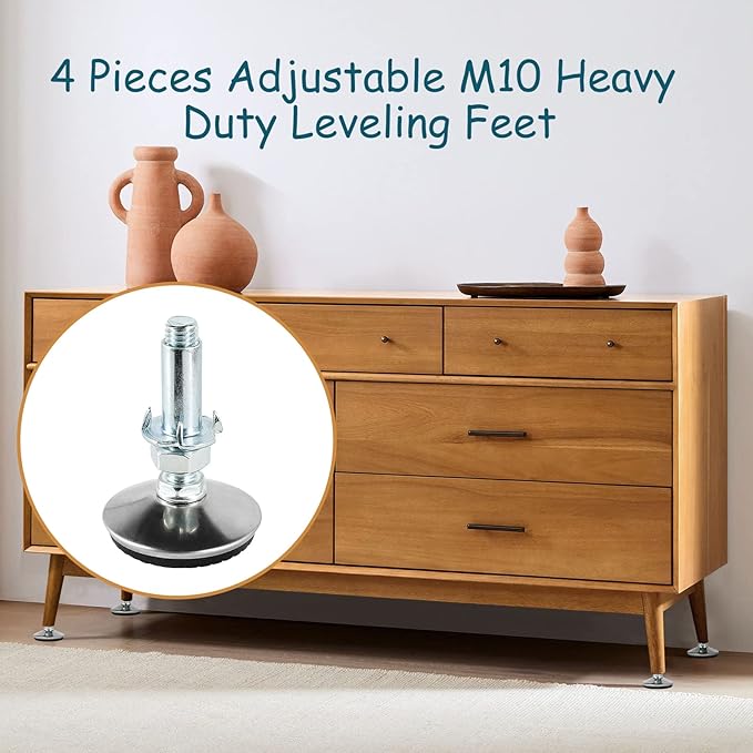 4 Set M10 Leveling Feet with 4-Pronged T Nut, Adjustable Leg Levelers Heavy - Image 5