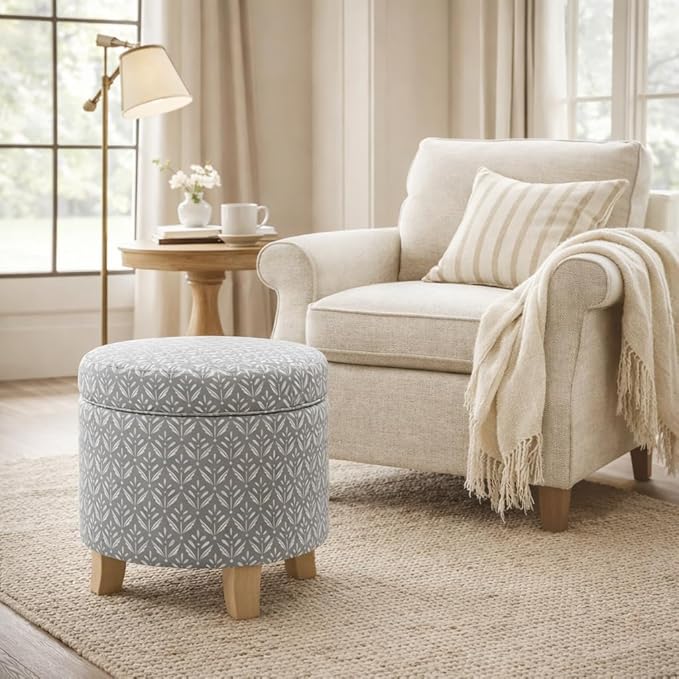 HomePop Upholstered Round Storage Ottoman|Homepop Home Décor|Upholstered Round - Image 4