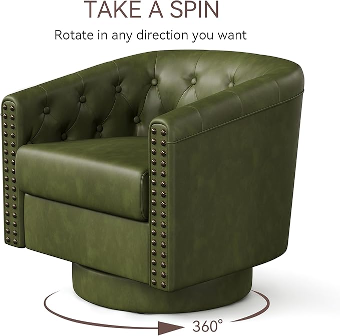 Swivel Barrel Accent Chair, Round Nailhead Faux Leather Living Room Arm Chairs - Image 5
