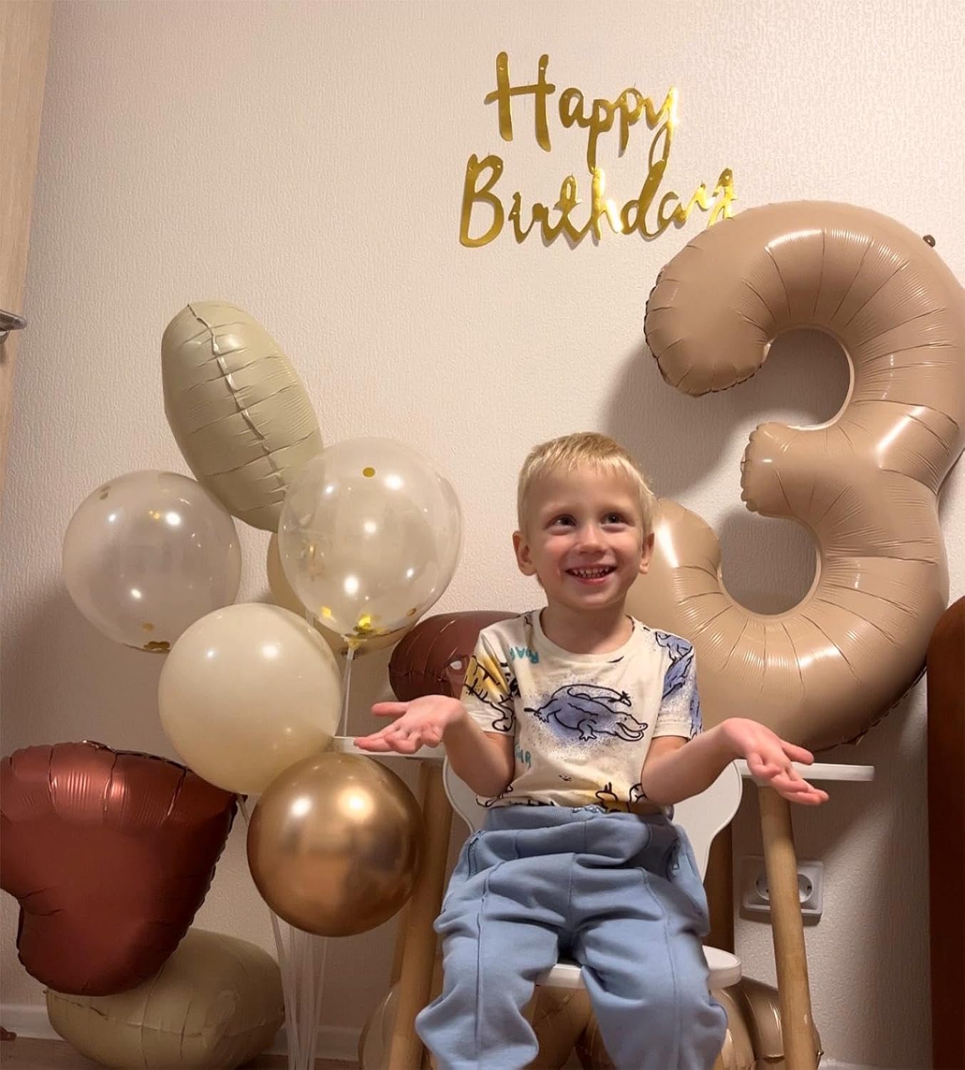 Large 40 Inch Light Brown 3 Number Balloon, 3 13 23 30 33 36 38 Light Brown Birthday Party Decorations, Numbers Three Foil Balloons for Anniversary Party Graduations Celebration Supplies