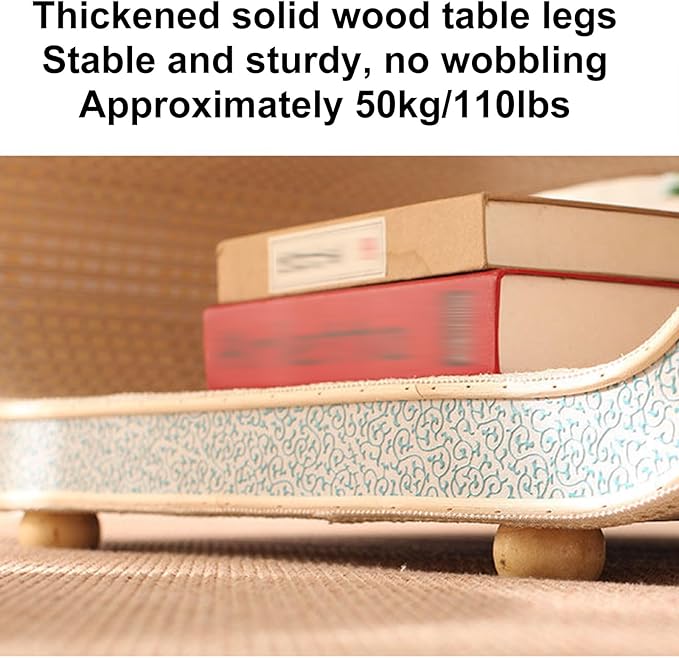 Japanese Floor Table, Curved Wooden Woven Tatami Table, Double Layer Storage - Image 6