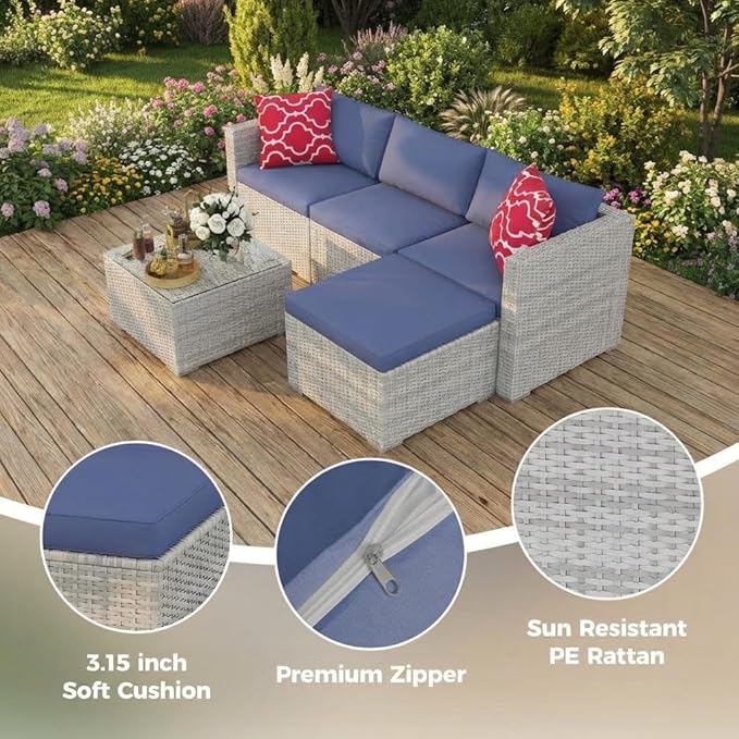 5-Piece Outdoor Sectional Sofa Set, Outdoor Patio Set Sectional Sofa, - Image 5