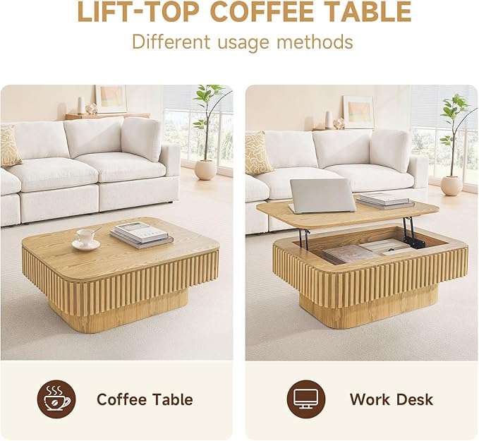 Lift Top Coffee Table for Living Room, Rectangle Handmade Solid Wood Strips - Image 7