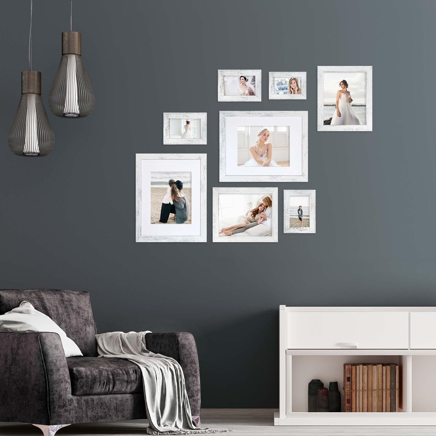 8x10 Picture Frame Set of 4, High Definition Glass Distressed White Frame, 8 x 10 Wood Photo Frames for Tabletop Display and Wall Mounting