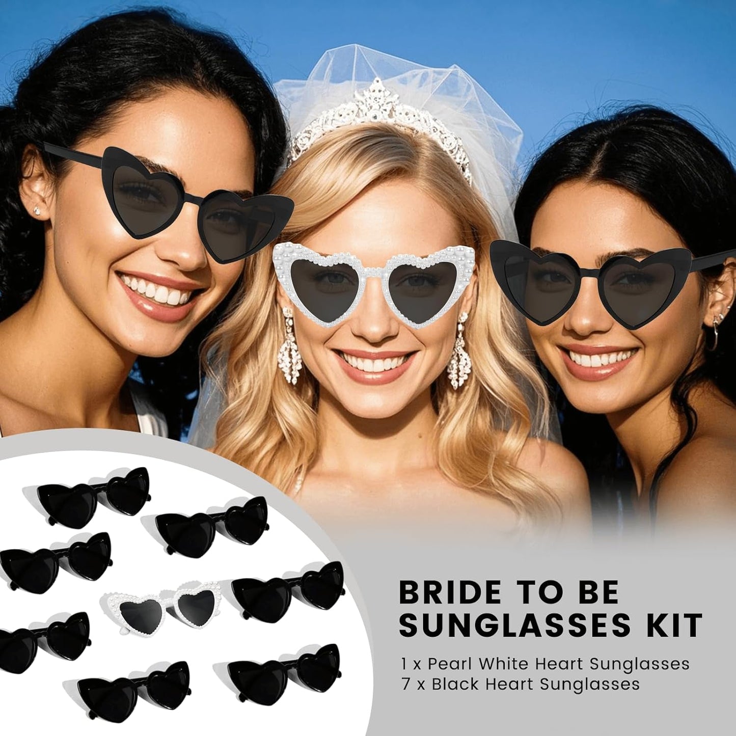 Bachelorette Party Heart Sunglasses 8 Pack Pearl Bride Sunglasses Bridesmaids Sunglasses Party Favor Proposal Gifts
