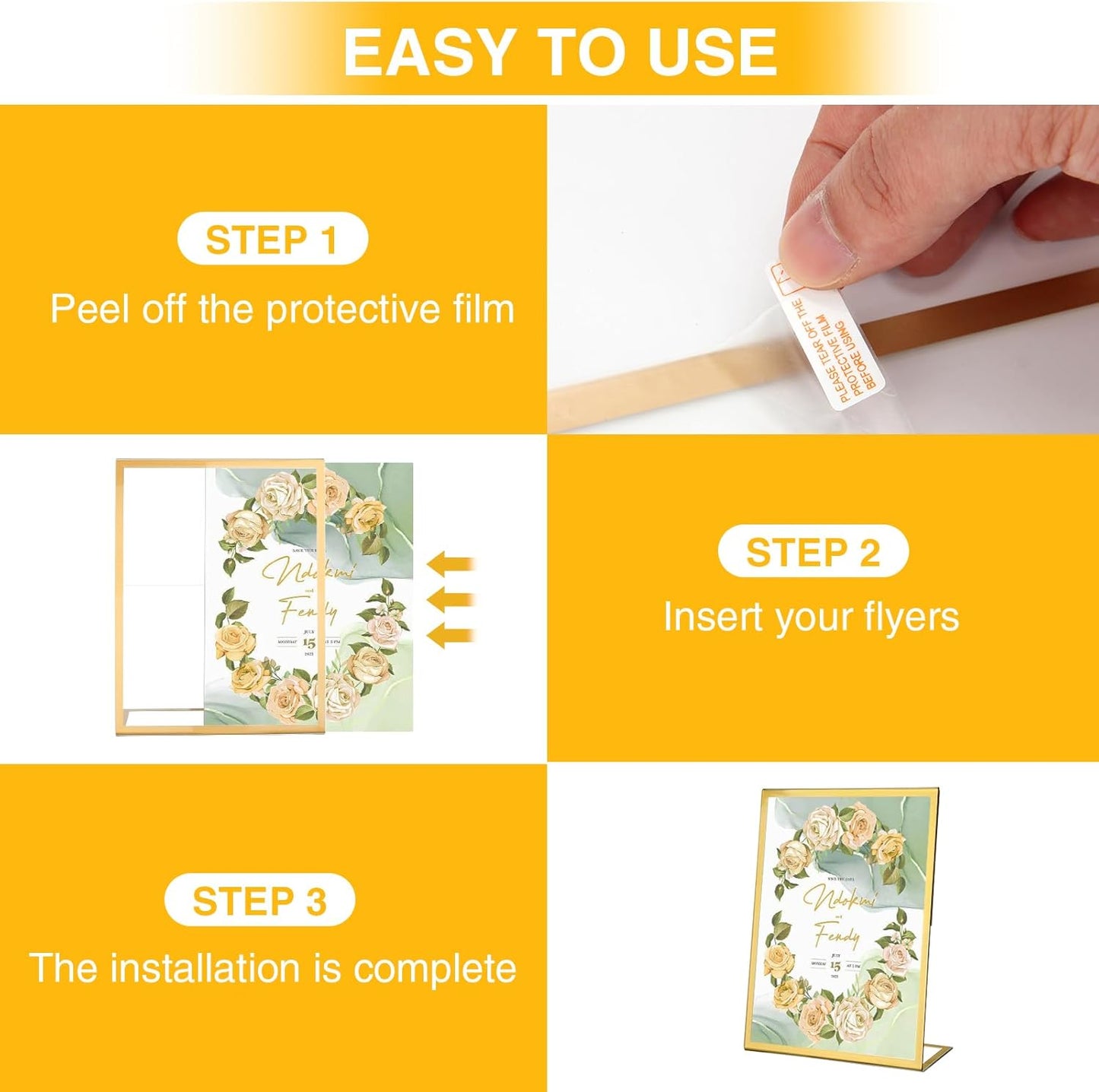 EHWINE 12 Pack Acrylic Sign Holder 4 x 6, Gold Picture Frame Stand up Table Top Sign Holders, Slanted Back Paper Holder Clear Display Stand Menu Flyer Holder for Wedding Party