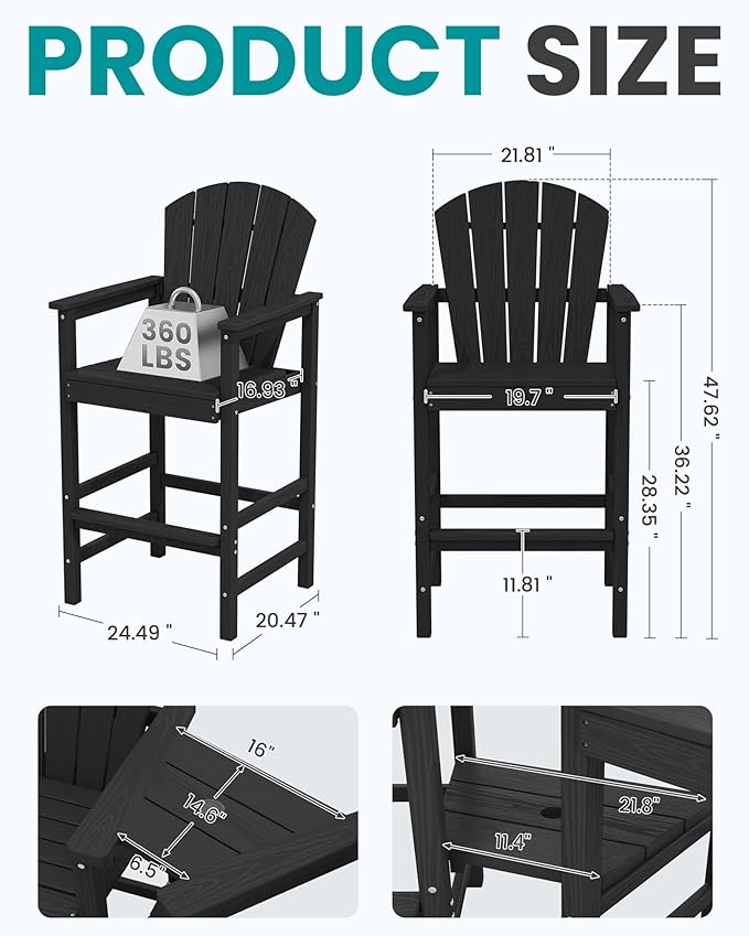 SERWALL Tall Adirondack Chairs Set of 4 - Image 2