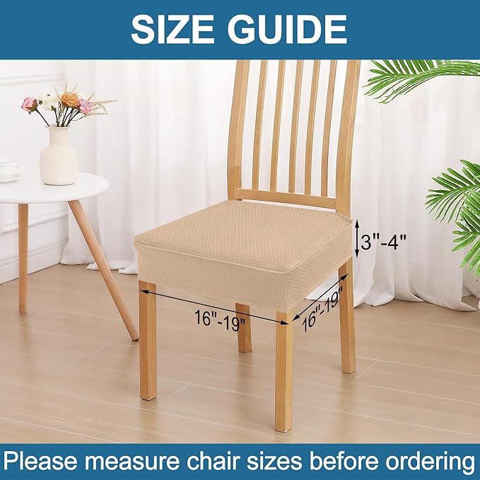 Smiry Waterproof Seat Covers for Dining Room Chairs Set of 4, Stretch Jacquard - Image 2