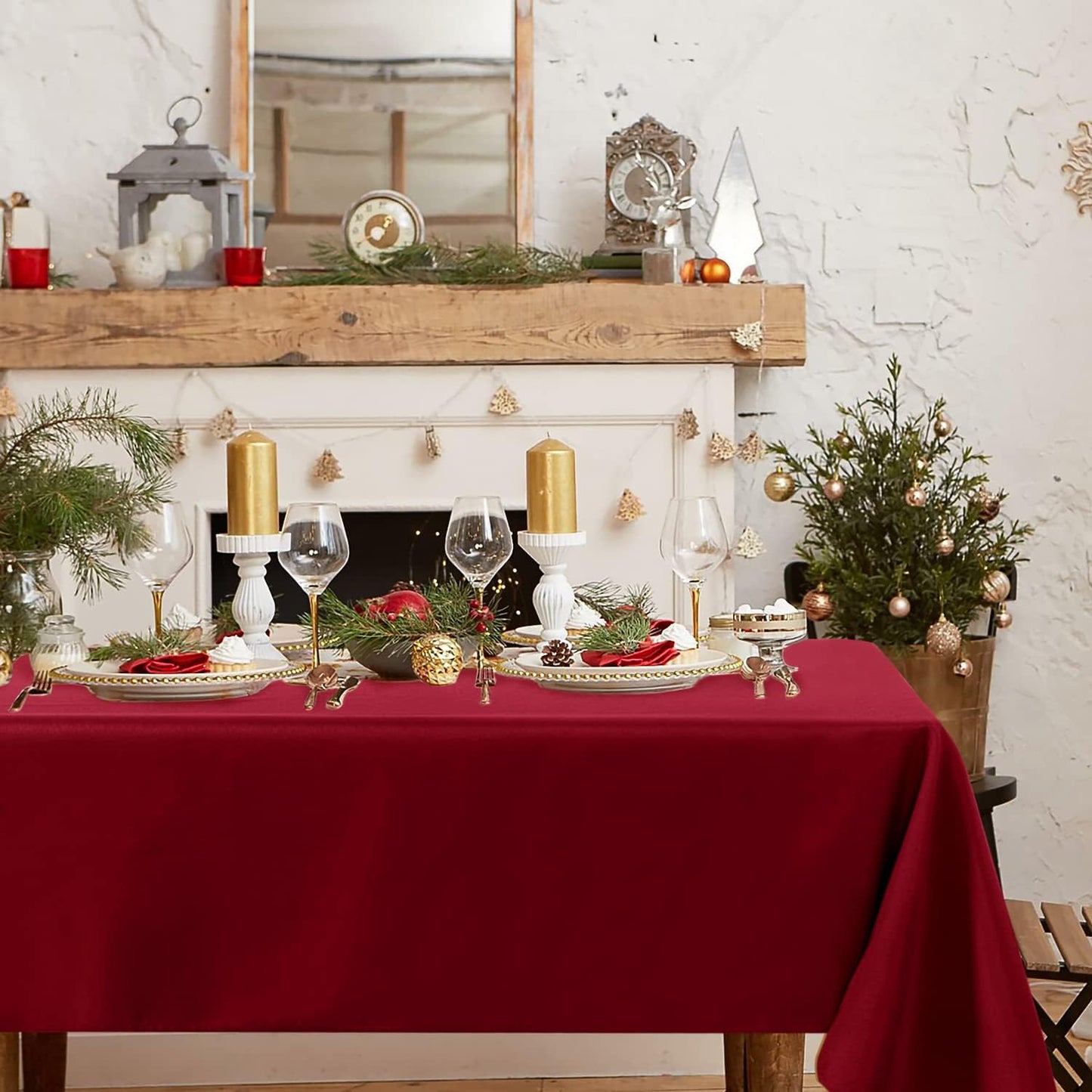 Fitable Square Tablecloth 54x54 inch Tablecloth Stain and Wrinkle Resistant Washable Polyester Table Cloth for Buffet Parties and Camping, Red