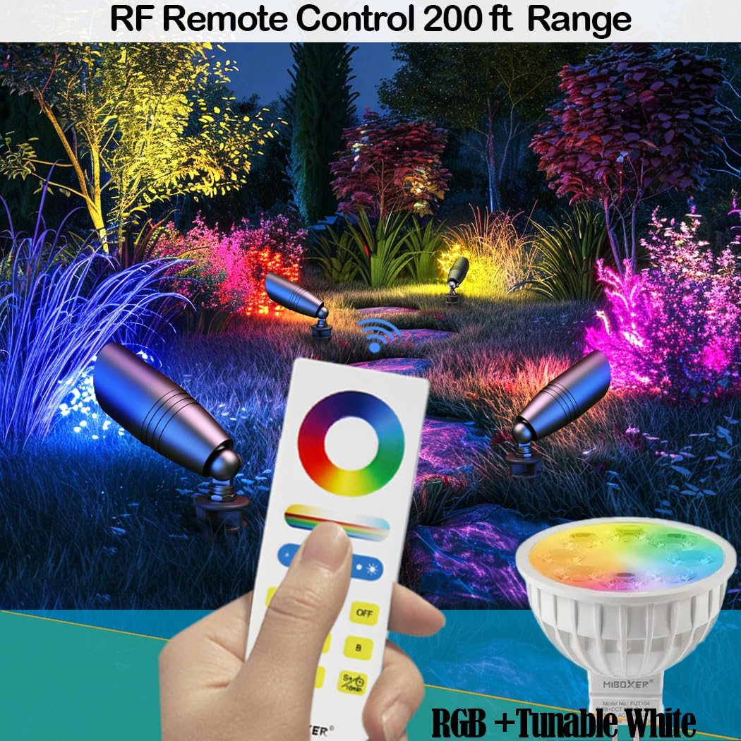 RGB Low Voltage Landscape Lights, 12V Color Changing Outdoor Spot Lights, Waterproof LED Garden Lighting for Yard/Pathway/Pool, Smart Landscape Spotlights