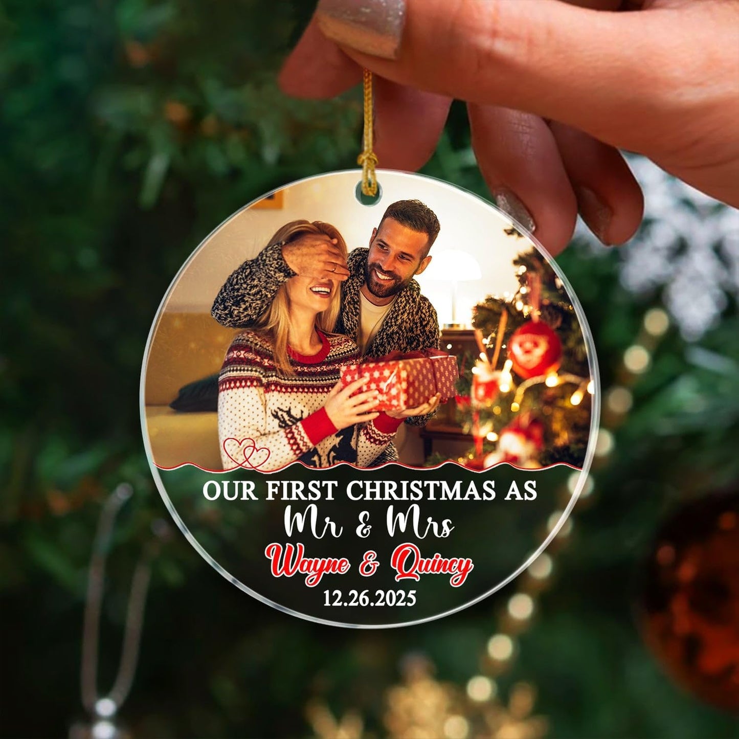 Our First Christmas As Mr & Mrs Ornament 2025, Customized Date Photo Names Mr & Mrs Together Ornaments Gift for Anniversary, Personalized Upload Photo Christmas Ornament for Just Married/Newlyweds