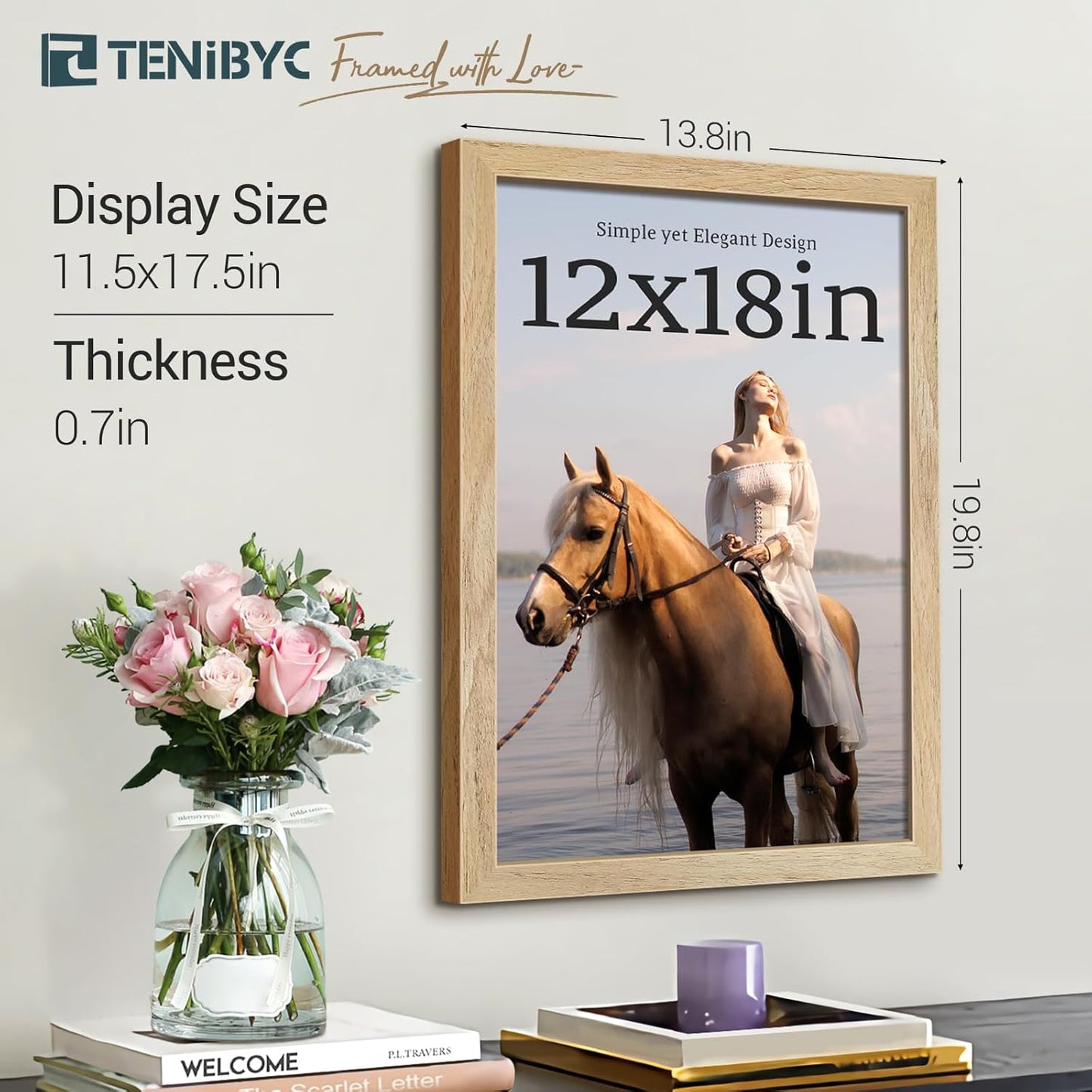 12x18 Poster Frame 4 Pack, Textured Natural Solid Wood Picture Frame, HD Tempered Glass, Wall Gallery Photo Frame