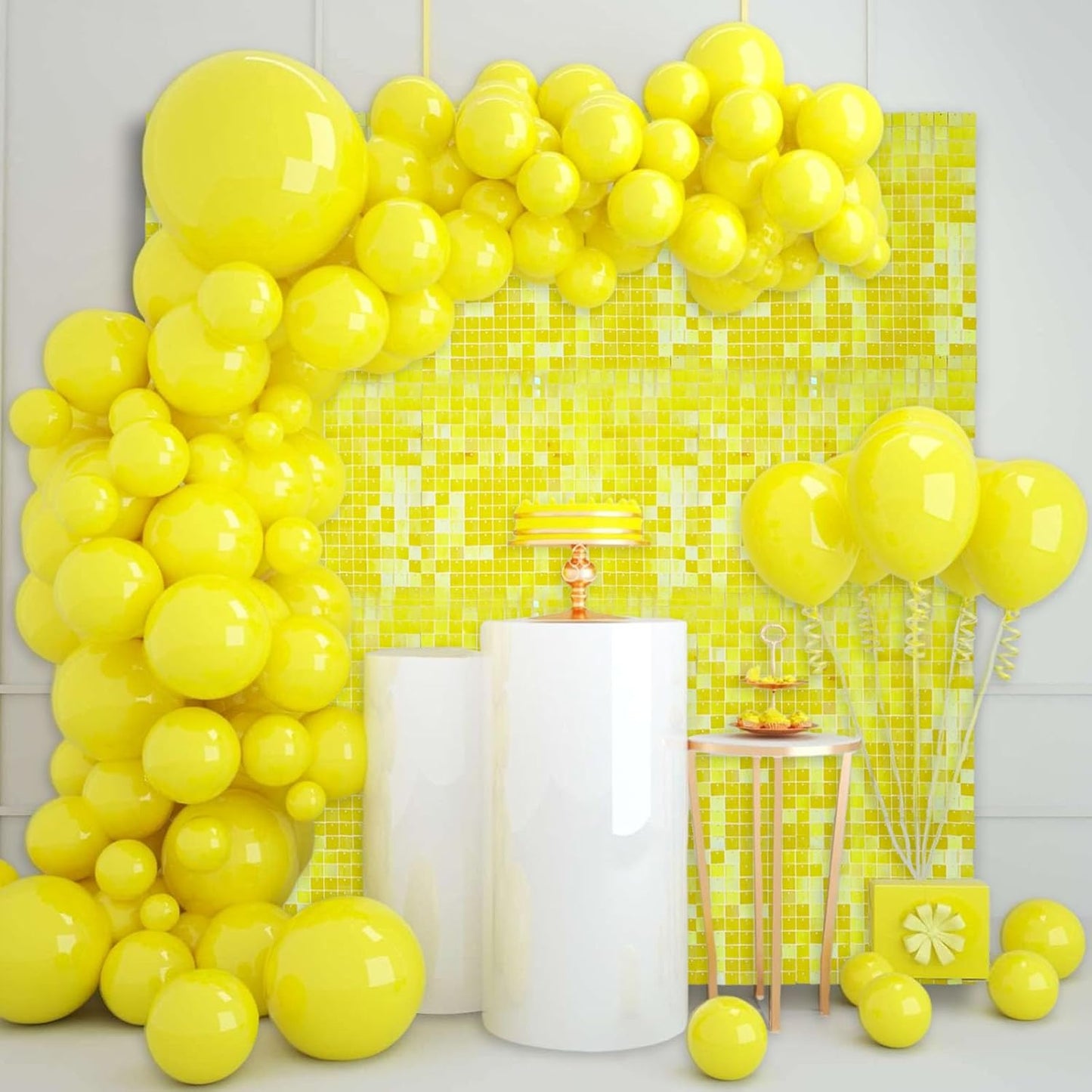 12PCS Colorful Yellow Shimmer Wall Backdrop, Square Sequin Photo Backdrops Panel, Glitter Wall Background for Birthdays, Weddings, Christmas, Engagements, Disco Bachelorette Party Decor (3FTx4FT)