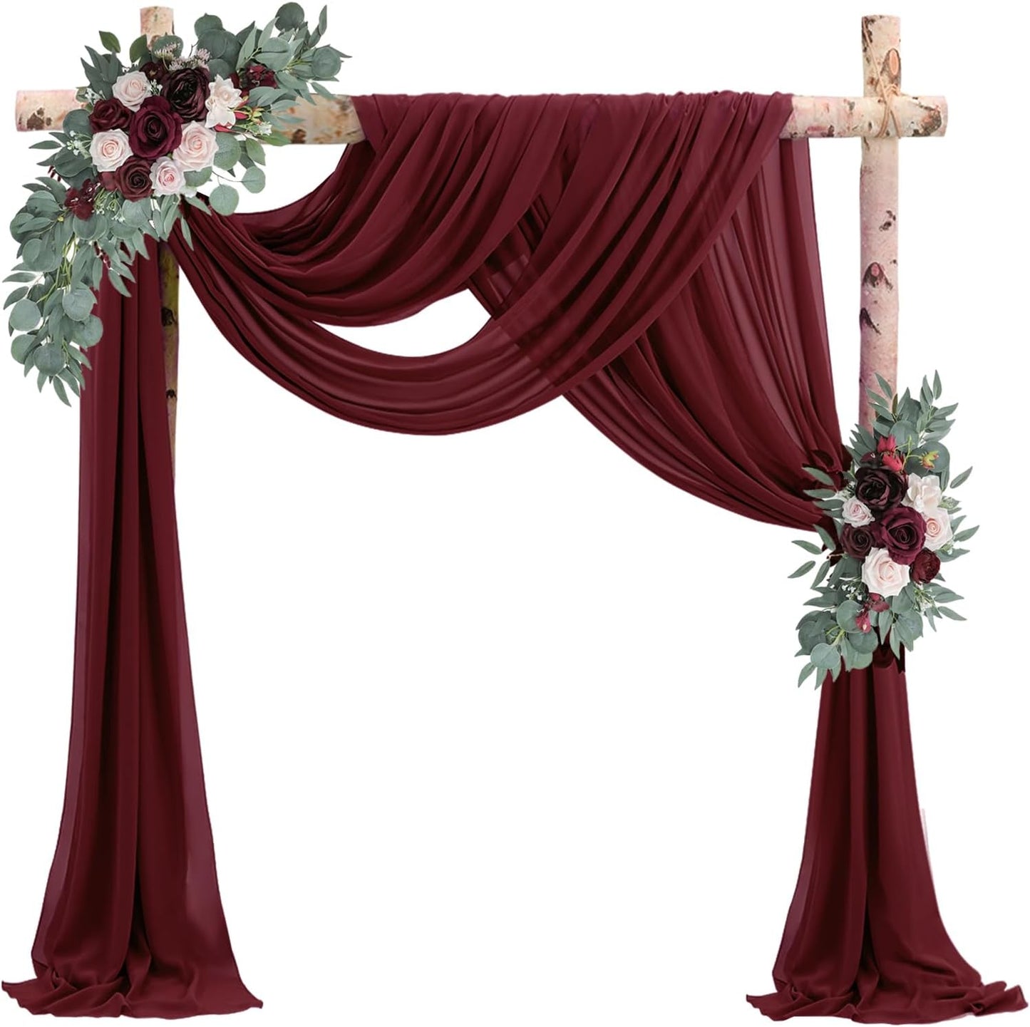 20Ft Length x 28" Width Wedding Arch Draping Fabric 2 Panels Burgundy Arch Drapes Chiffon Fabric Sheer Curtains Backdrop for Party Decorations Wedding Ceremony Bridal Ceiling Stage Reception Decor