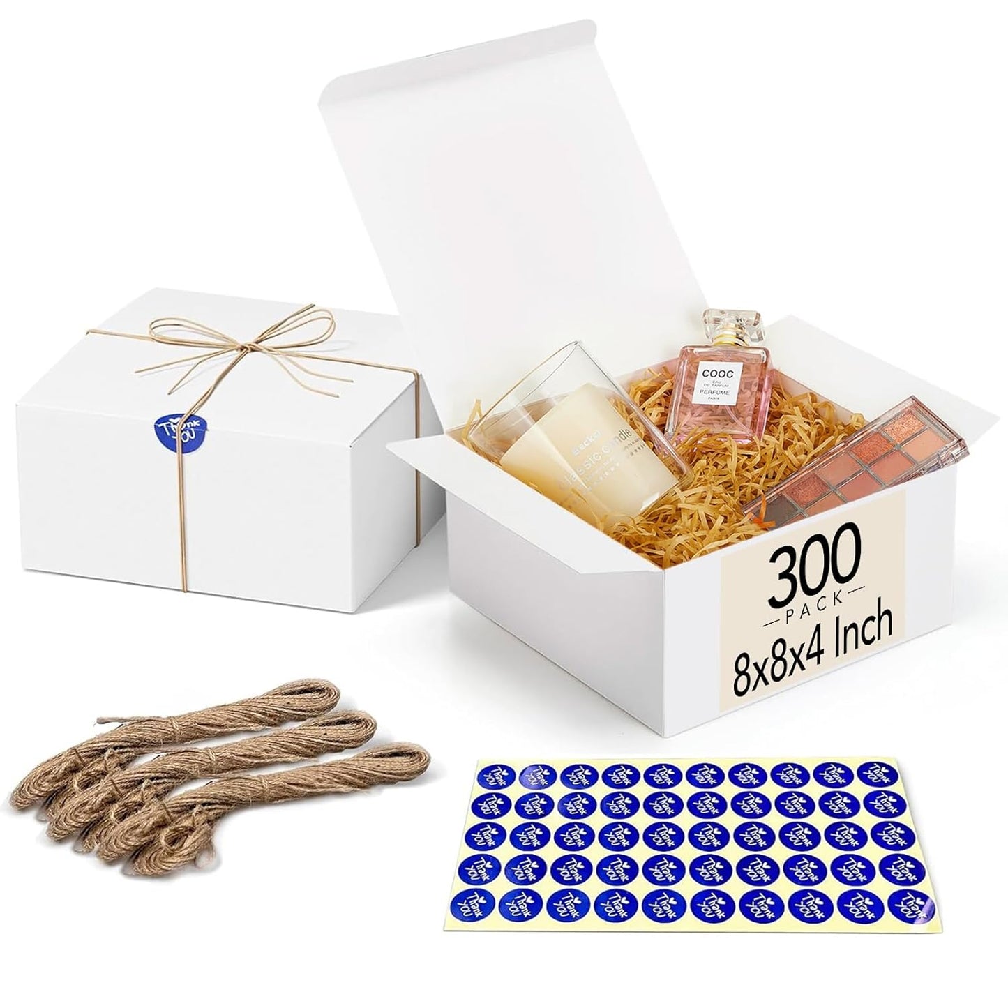 MESHA Gift Boxes Bulk with Lids 8x8x4'' 300PC White, Gift Boxes Bulk for Small Business, Bridesmaid Proposal Boxes with Lids for Engagement Wedding Favors