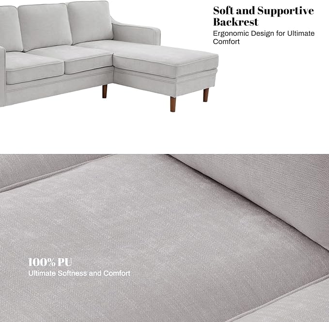 Kingfun 88" L-Shape Sofa, Chenille Sectional Couch, Mid Century Modern Couches - Image 6