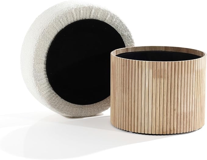 LuxenHome Storage Ottoman, 15.5"W x 15.5"H Modern Upholstered Padded Ivory - Image 5