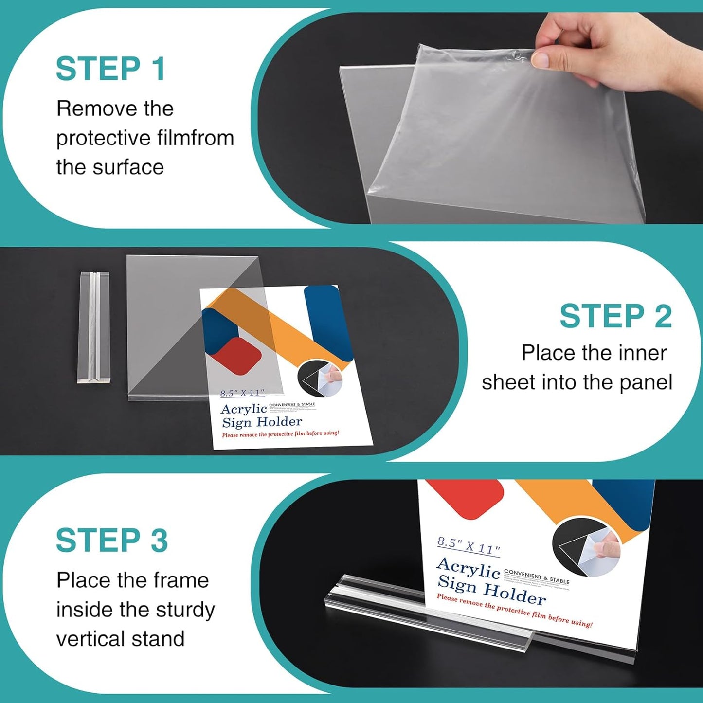 Relx 12 Pack Acrylic Sign Holder 8.5 x 11, Vertical T Shape Plastic Sign Holder with Base, Double-Sided Clear Tabletop Plexiglass Flyer Stands for Restaurant Office Store Home Picture Frame Display