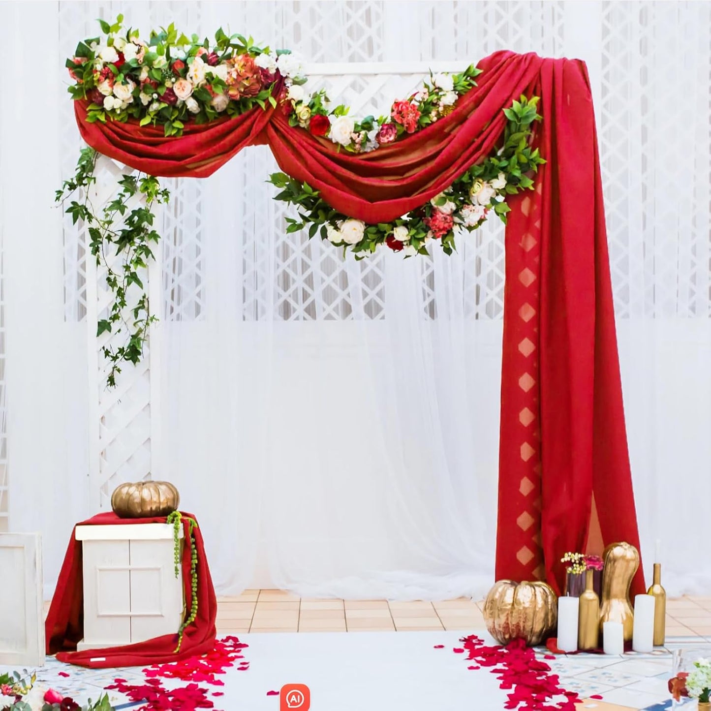 VOK Red Wedding Arch Draping Fabric Chiffon Fabric, 29in x 18Ft Sheer Chiffon Outdoor Curtain for Wedding Ceremony Birthday Party Decoration (Red,1 Panel)