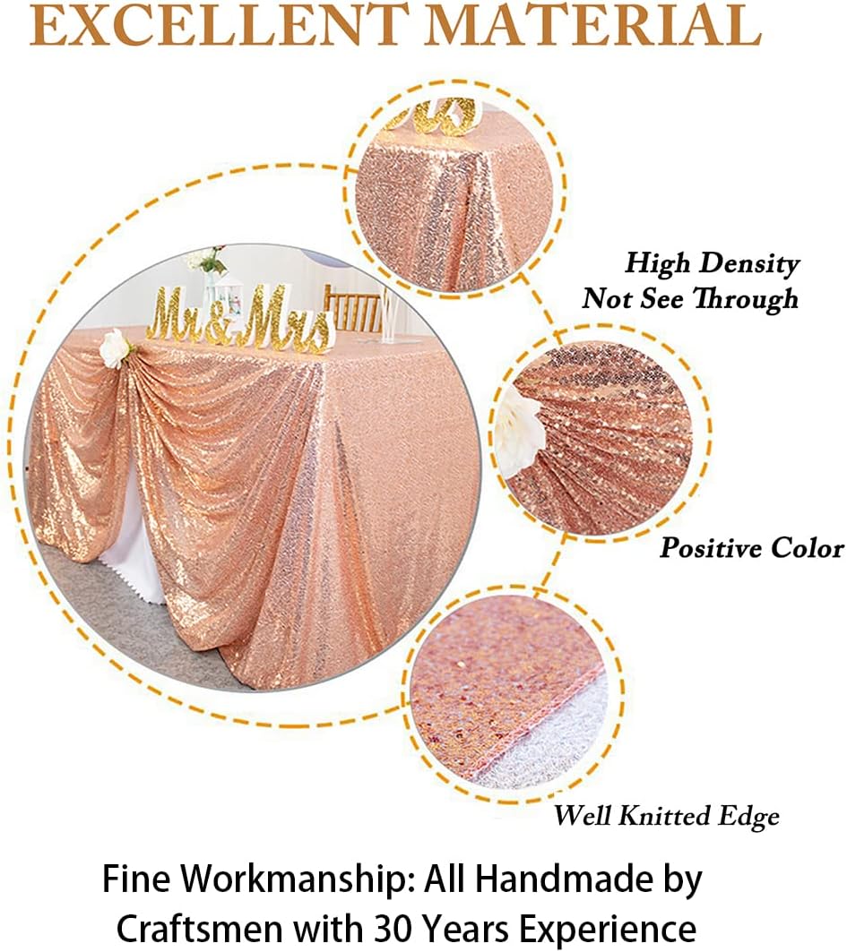 ShinyBeauty Square Tablecloth 72x72-Inch Sequin Tablecloth Overlay Rose Gold Table Cover Sequined Table Cloths for Wedding Rose Gold Shimmer Tablecloth Linen Square Overlay for Cocktail/Cake