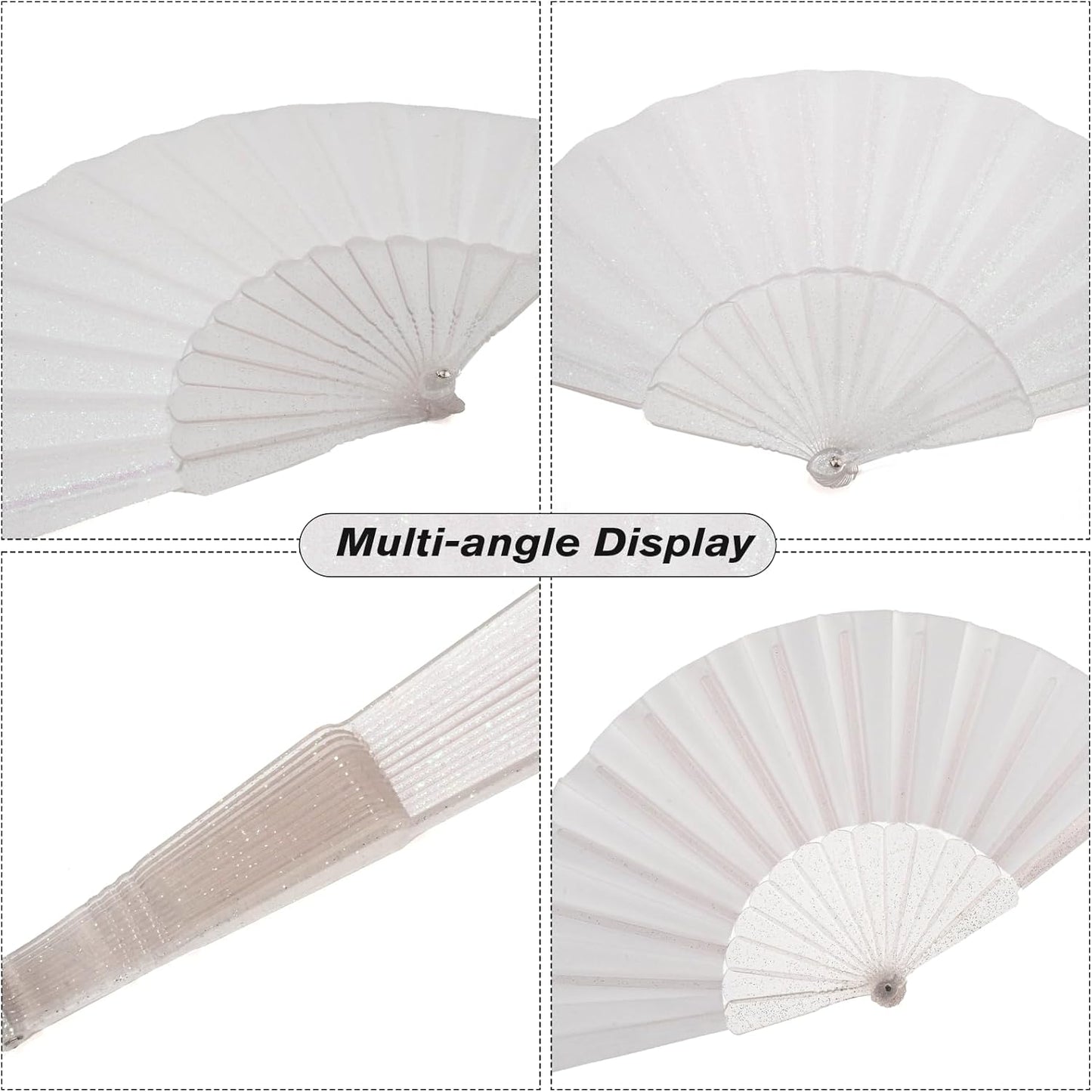 24 Pack Handheld Fan,Folding Hand Glitter fan with Shining Transparent Fan Rib – Ideal for Wedding, Church, Festival, Dance, Tea Party, Club, and EDM Accessories, White