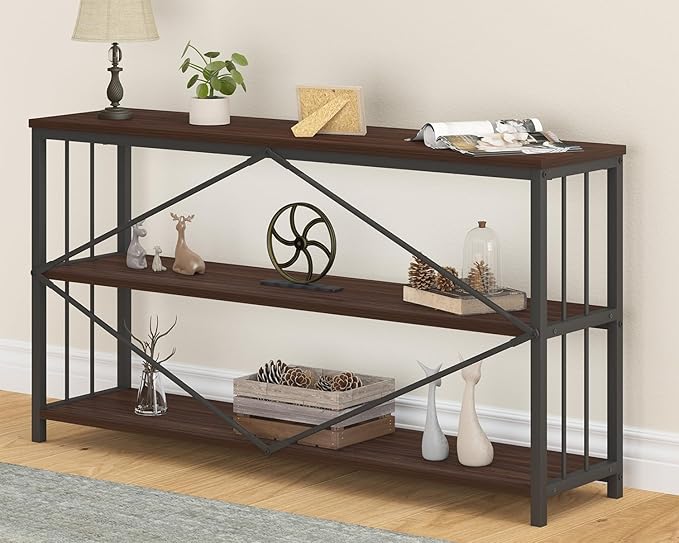 LVB Wood Console Entryway Table, Metal Wooden 3 Tier Sofa Table - Image 7