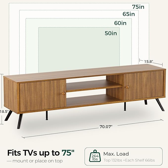 COMHOMA TV Stand for Living Room, Mid Century Modern Entertainment Center for - Image 2