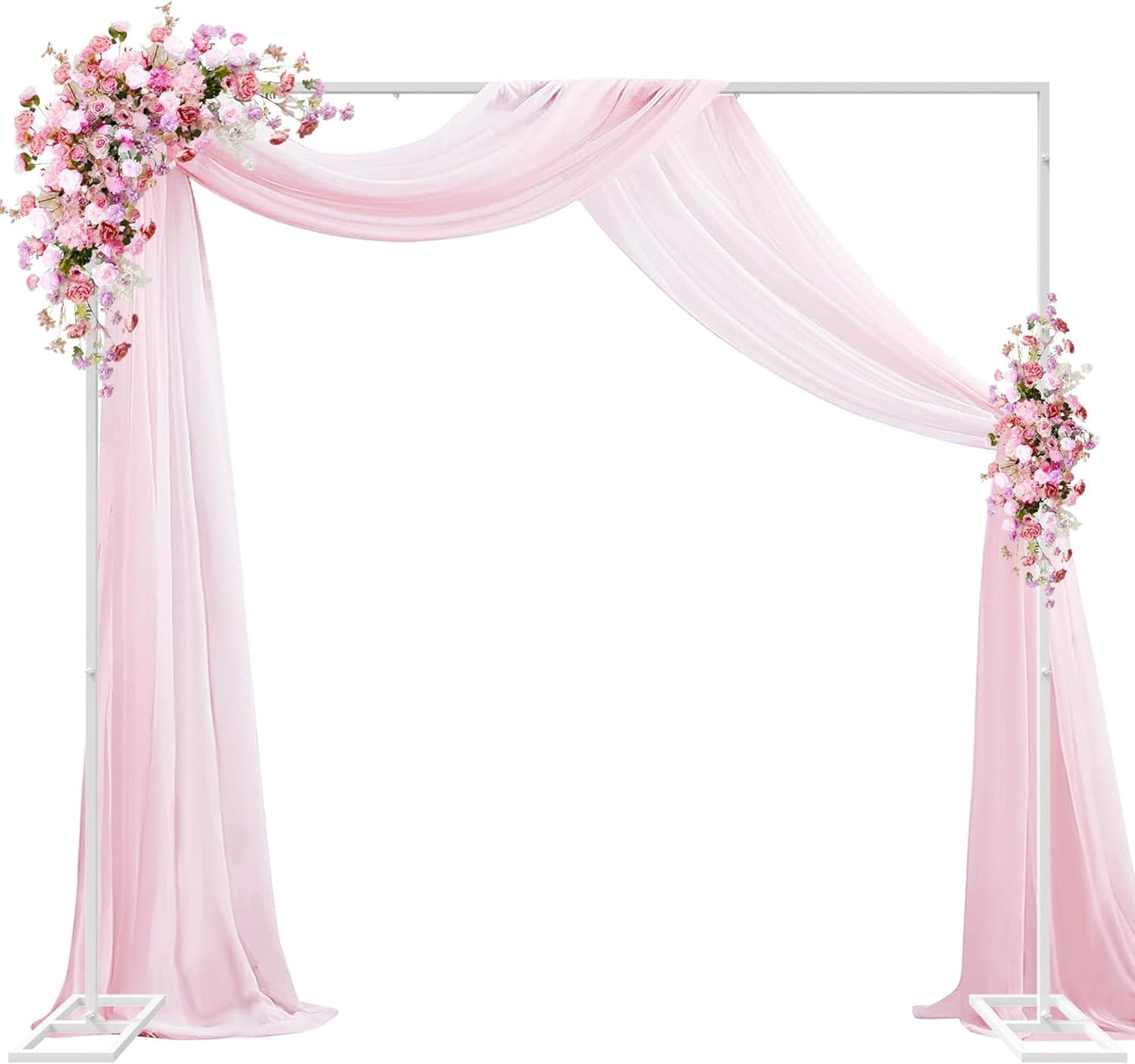 Wokceer Metal Heavy Duty Backrop Stand Square 8x8FT Adjustable Pipe and Drape Kit White Photo Booth Stand for Wedding Ceremony Birthday Party Photography Exhibition Celebration