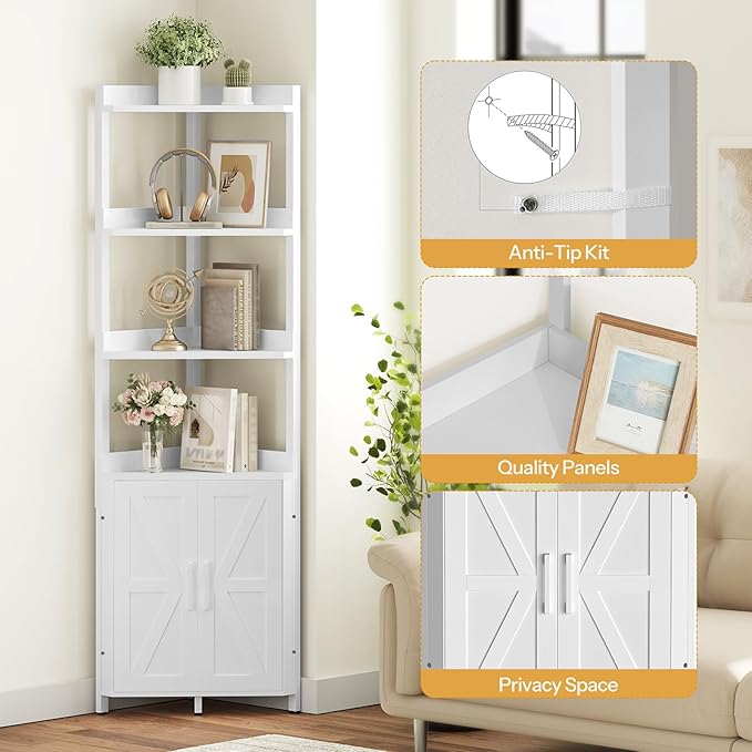 HOOBRO Corner Shelf with Storage, Tall Corner Cabinet, 5-Tier Bookshelf Stand - Image 6